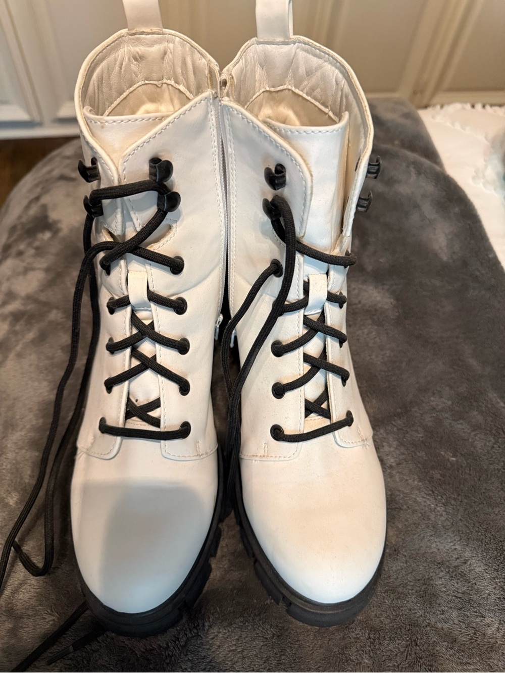 MIA White Lace-Up Ankle Boots with Black Laces